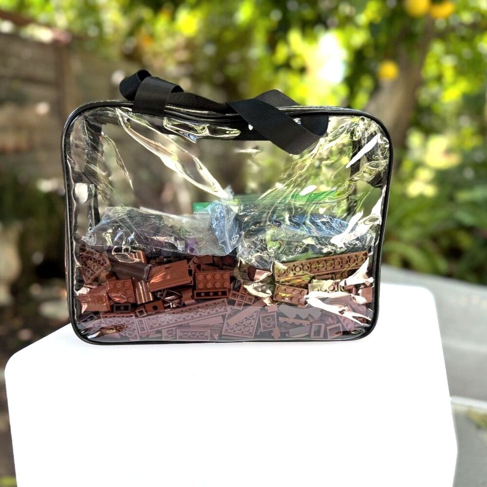 MISC Brown Purple LEGO Bricks In New Clear Zip Tote Size 11.8"L x 3.9"W x 8.66"H